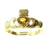 14k Yellow Gold Topaz Claddagh Ring