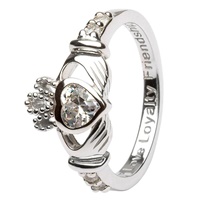 Silver Claddagh Birthstone Rings April