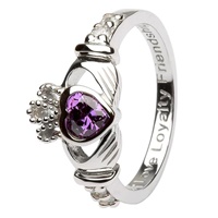 Silver Claddagh Birthstone Rings February