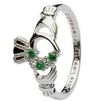 Sterling and Green Cubic Zirconium Claddagh Ring (
