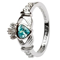 Silver Claddagh Birthstone Rings, March