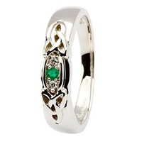 14K White Gold Emerald and Diamond 3 Stones Weddin