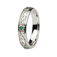 14Kt White Gold Diamond and Emerald Wedding Ring (