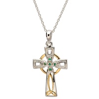 Sterling Silver Celtic Trinity Emerald and Diamond