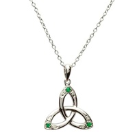 Sterling Silver Emerald and Diamond Trinity Pendan