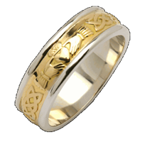 Corrib Claddagh Wedding Band Mens Two Tone