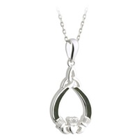 Sterling Silver Connemara Marble Claddagh Trinity 