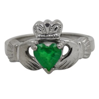 14K White Gold Emerald Claddagh Ring (2)