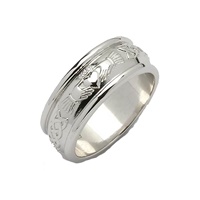 Mens 14K White Gold Wide Corrib Claddagh Wedding B