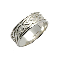 Mens 14K White Sheelin Wide Celtic Knot Wedding Ba