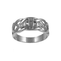 Sterling Silver Celtic Knot Weave Mens Claddagh Ri