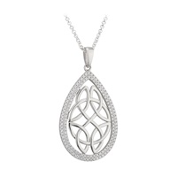 Sterling Silver and CZ Oval Celtic Pendant