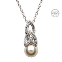 Celtic Pearl Pendant Adorned By Swarovski Crystals