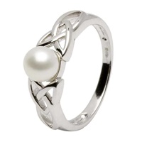Shanore Celtic Trinity Knot Pearl Silver Ring