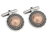 Rhodium and Rose Gold Plate Round Dome Cuff Link (
