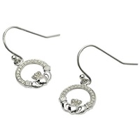 Sterling Silver Stone Set Claddagh Earrings