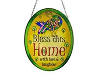 Stained Glass Bless This Home 20 cm Oval Panel