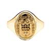 10K Yellow Ladies Back Oval Family Coat Of Arms Ring, Hollow