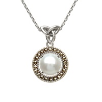 Sterling Silver Marcasite FW Pearl Trinity Pendant (2)