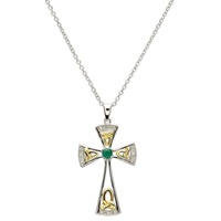 Sterling Silver Celtic Trinity Knot Cross with Diamonds and an Emerald (2)