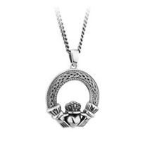 Silver Oxidised Celtic Claddagh Pendant