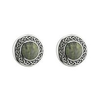 Sterling Silver Connemara Marble Round Celtic Stud Earrings