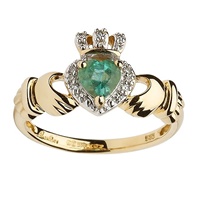 14K Empress Claddagh With Emerald And Diamond