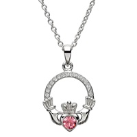 Sterling Silver Claddagh Birthstone October Pendant Adorned With Swarovski Crystal