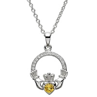 Sterling Silver Claddagh Birthstone November Pendant Adorned With Swarovski Crystal