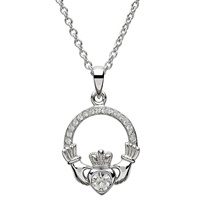 Sterling Silver Claddagh Birthstone April Pendant Adorned With Swarovski Crystal