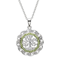 Sterling Silver Celtic Tree Of Life Pendant Embellished With Swarovski Peridot Crystal