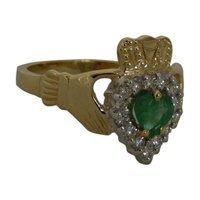 Diamond and Emerald Claddagh Ring 14K Yellow Gold (2)