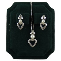 14k White Gold Trinity Pearl Heart Diamond Earrings