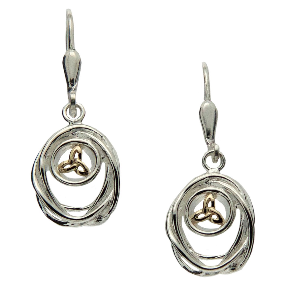 Sterling Silver and 10K Yellow Gold Celtic Cradle of Life Leverback Drop Earrings at eIrish