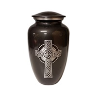Celtic Cross White Metal Urn, Medium