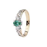 14ct Yellow 3Stone - Oval Emerald and Diamond Celtic Trinity Engagement Ring
