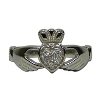 Sterling Silver Claddagh Ring with CZ Cluster