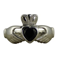 Silver Claddagh Black Onyx Heart Ring