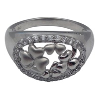 Oval Shamrock Silver Ring with Cubic Zirconia
