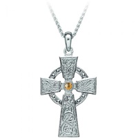 Medium with Yellow Gold Plated Bead Silver Celtic Warrior Cross