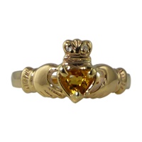 Claddagh Ring with Citrine in Yellow Gold