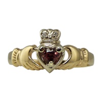 Claddagh Ring with Garnet in Two Tone Gold