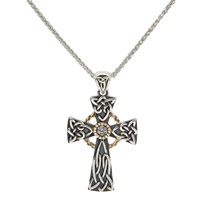 Sterling Silver and 10K White Sapphire Celtic Cross