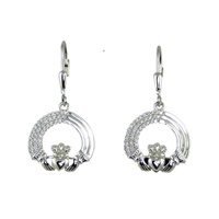 Sterling Silver Tri-Layered Claddagh Leverback Earrings