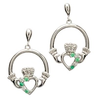 Claddagh Pave Set Silver Earrings