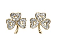 14K Yellow Gold Diamond Set Shamrock Stud Earrings