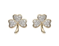 14K Yellow Gold Shamrock Stud Earrings with Diamond Set