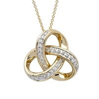 14K Yellow Gold Diamond Set Trefoil Knot Trinity Necklace