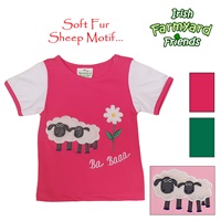 Baby Girl T-Shirt with Soft Fur Sheep Motif, Cerise