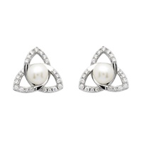 Sterling Silver Trinity Knot Pearl Stud Earrings